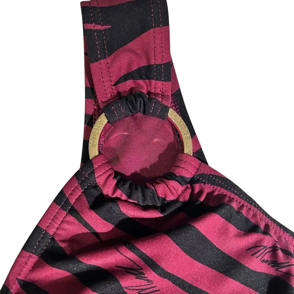 Michael Kors Animal Print One Piece Swimsuit One Shoulder Ruby Black Sz 4 NWT